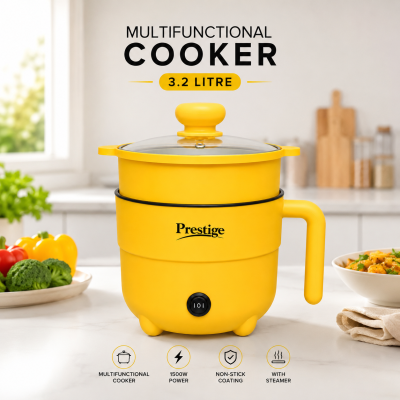 Prestige 3.2L Multifunctional Electric Cooker – 1500W Energy-Saving Non-Stick Multi Cooker with Steamer Tray for Fry, Curry, Noodles & Steaming